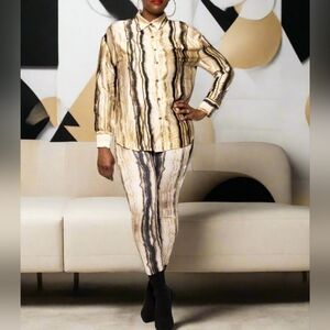 Black Multi 2PC Set with Satin Top and Ruched Leggings